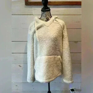 Pink lily fleece pullover large, winter white, kangaroo pocket, hooded